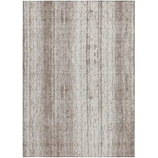 Taupe And Ivory Striped Washable Indoor Outdoor Area Rug Photo 7