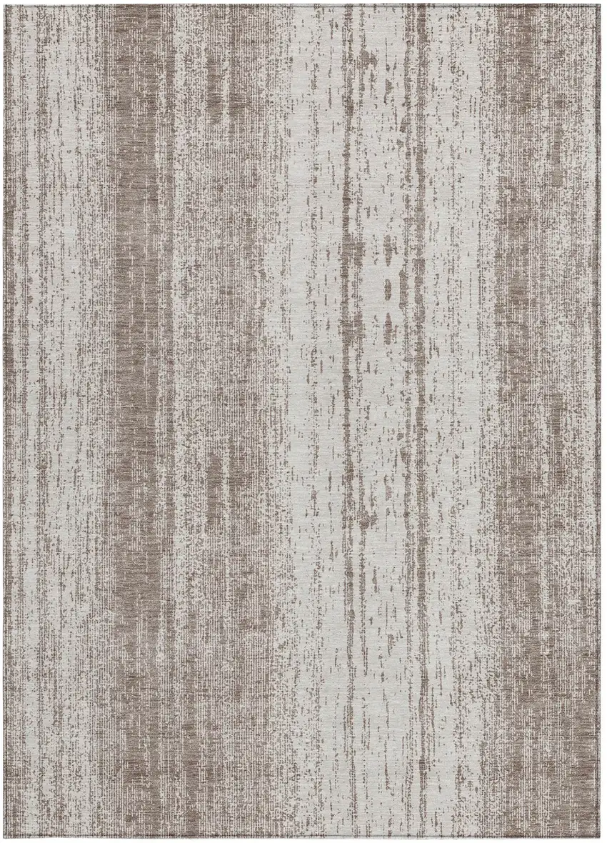 Taupe And Ivory Striped Washable Indoor Outdoor Area Rug Photo 7