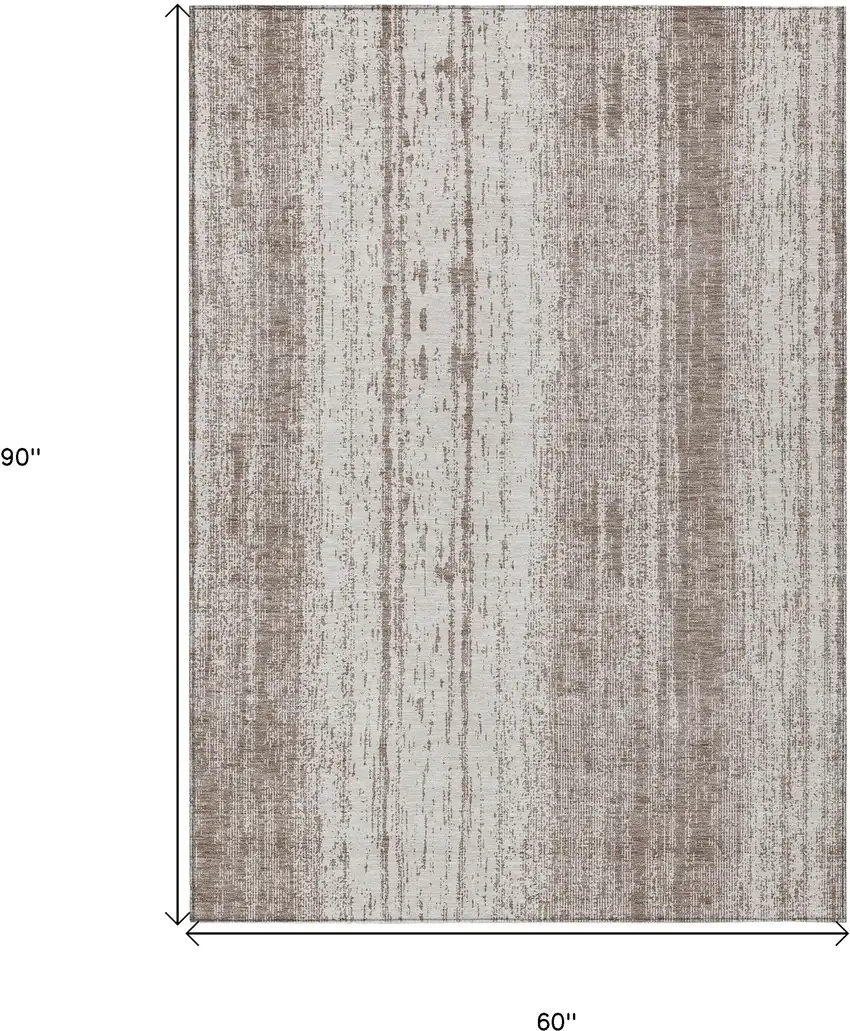 Taupe And Ivory Striped Washable Indoor Outdoor Area Rug Photo 3