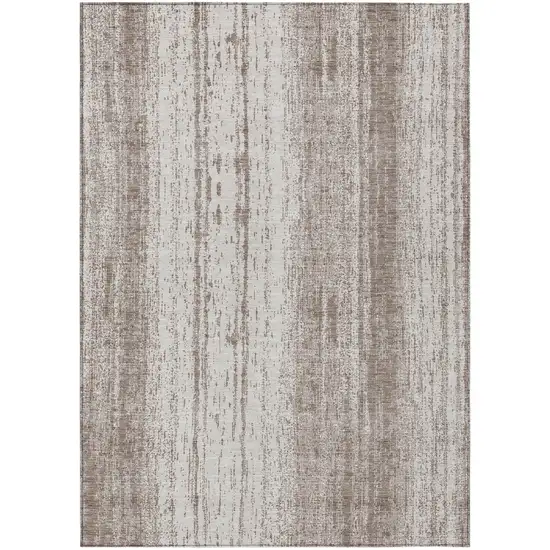 Taupe And Ivory Striped Washable Indoor Outdoor Area Rug Photo 2