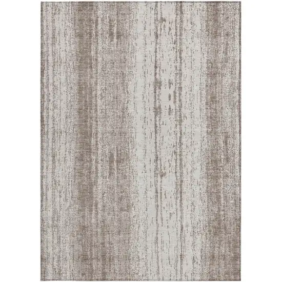 Taupe And Ivory Striped Washable Indoor Outdoor Area Rug Photo 6