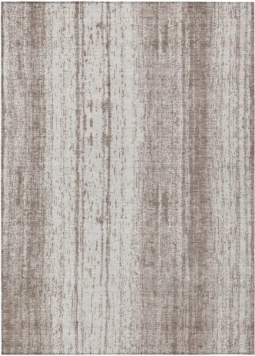 Taupe And Ivory Striped Washable Indoor Outdoor Area Rug Photo 2