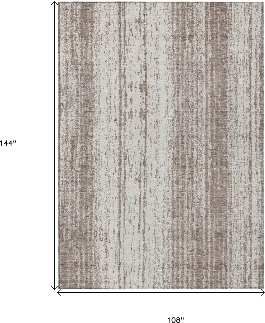 Taupe And Ivory Striped Washable Indoor Outdoor Area Rug Photo 3