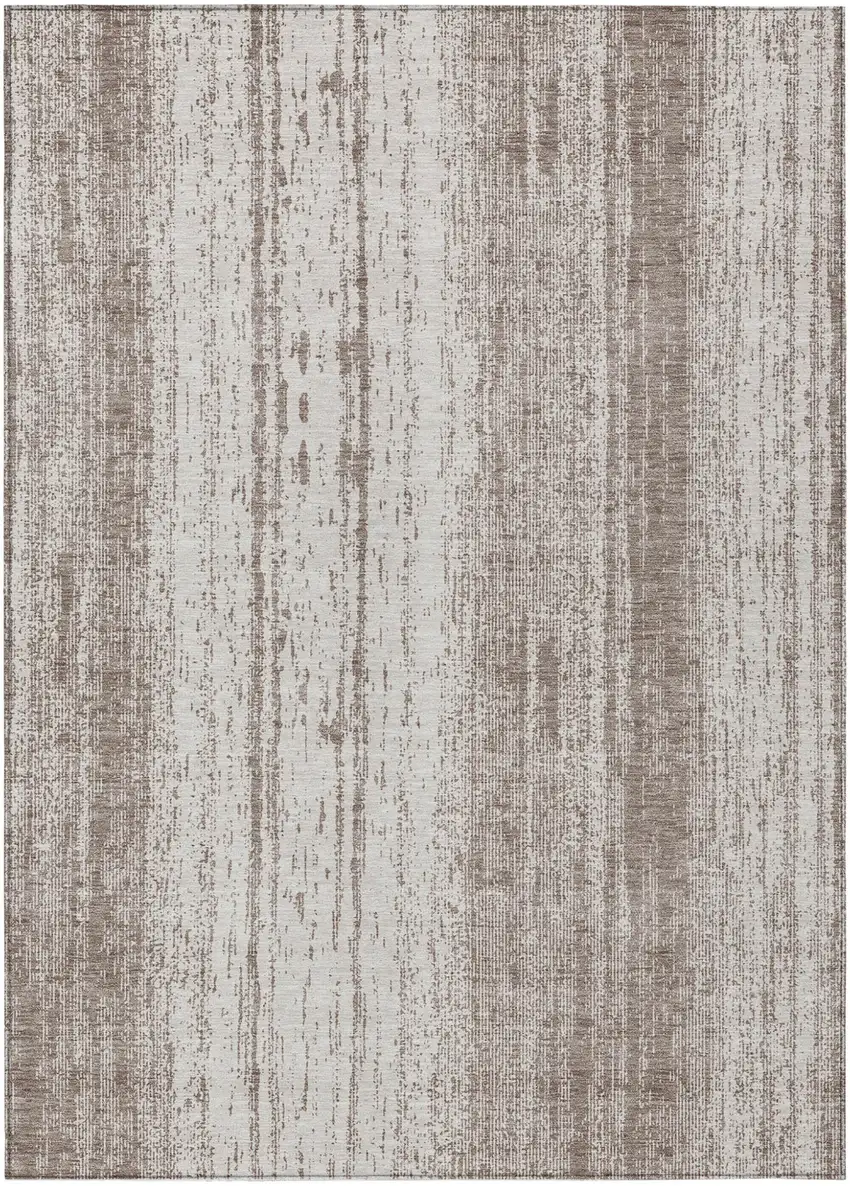 Taupe And Ivory Striped Washable Indoor Outdoor Area Rug Photo 2