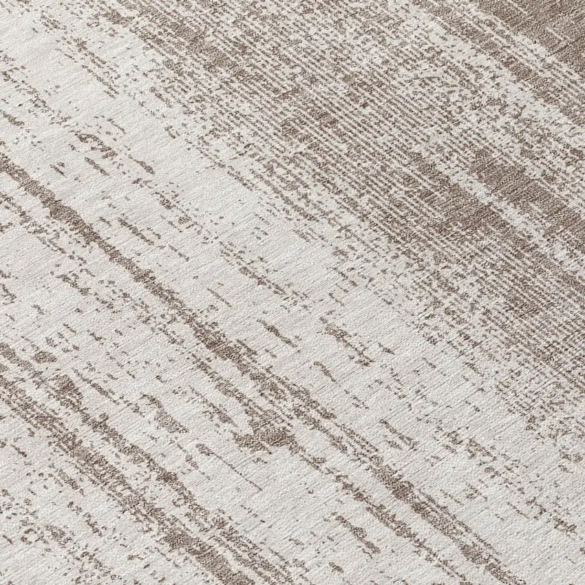 Taupe And Ivory Striped Washable Indoor Outdoor Area Rug Photo 8