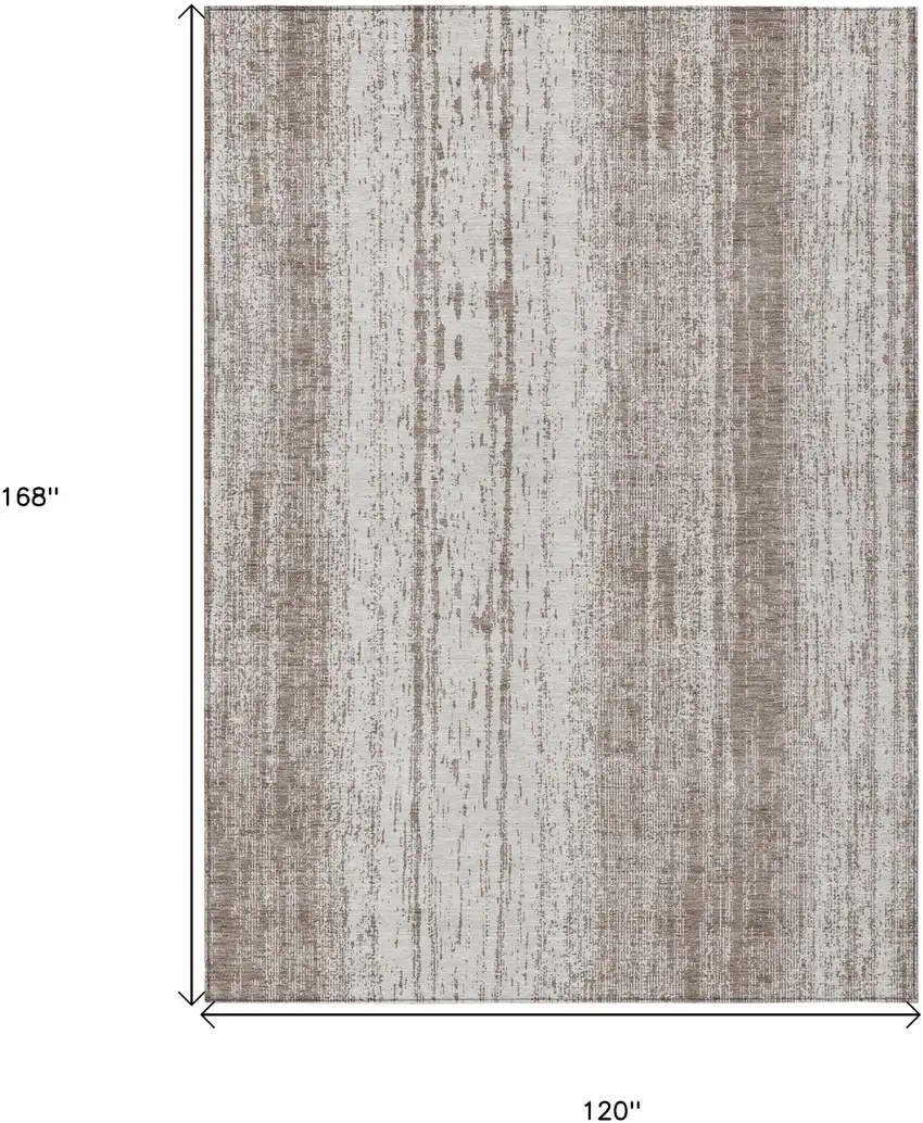 Taupe And Ivory Striped Washable Indoor Outdoor Area Rug Photo 3