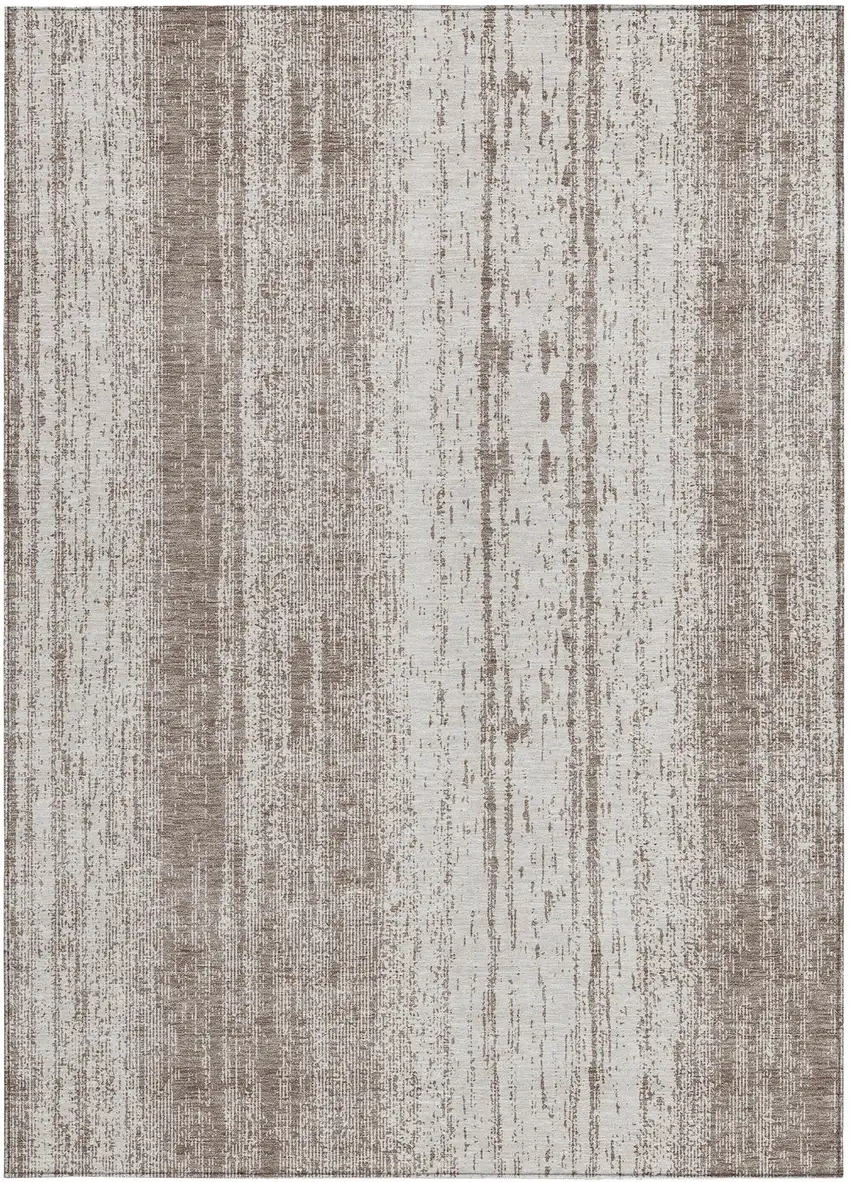 Taupe And Ivory Striped Washable Indoor Outdoor Area Rug Photo 7