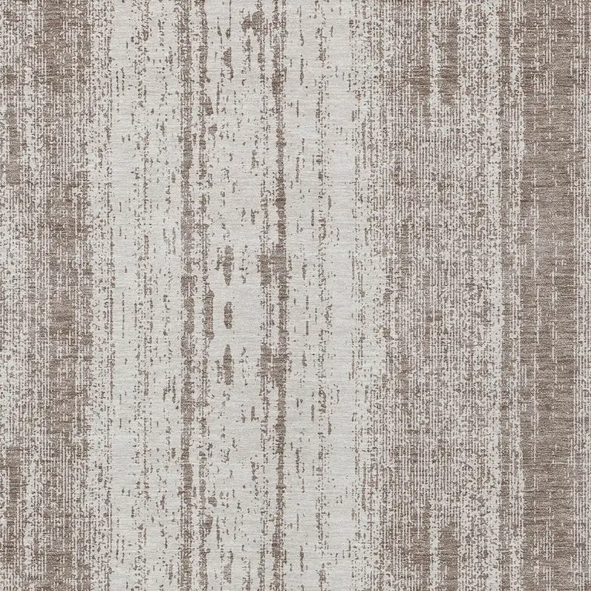 Taupe And Ivory Striped Washable Indoor Outdoor Area Rug Photo 6