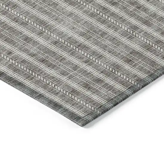 Taupe And Ivory Striped Washable Indoor Outdoor Area Rug Photo 4
