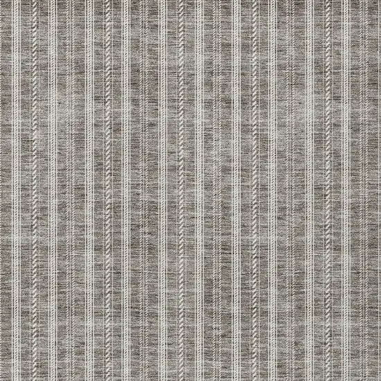 Taupe And Ivory Striped Washable Indoor Outdoor Area Rug Photo 5