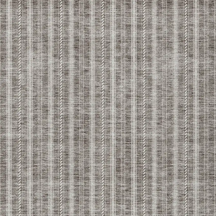 Taupe And Ivory Striped Washable Indoor Outdoor Area Rug Photo 5