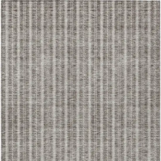 Taupe And Ivory Striped Washable Indoor Outdoor Area Rug Photo 6