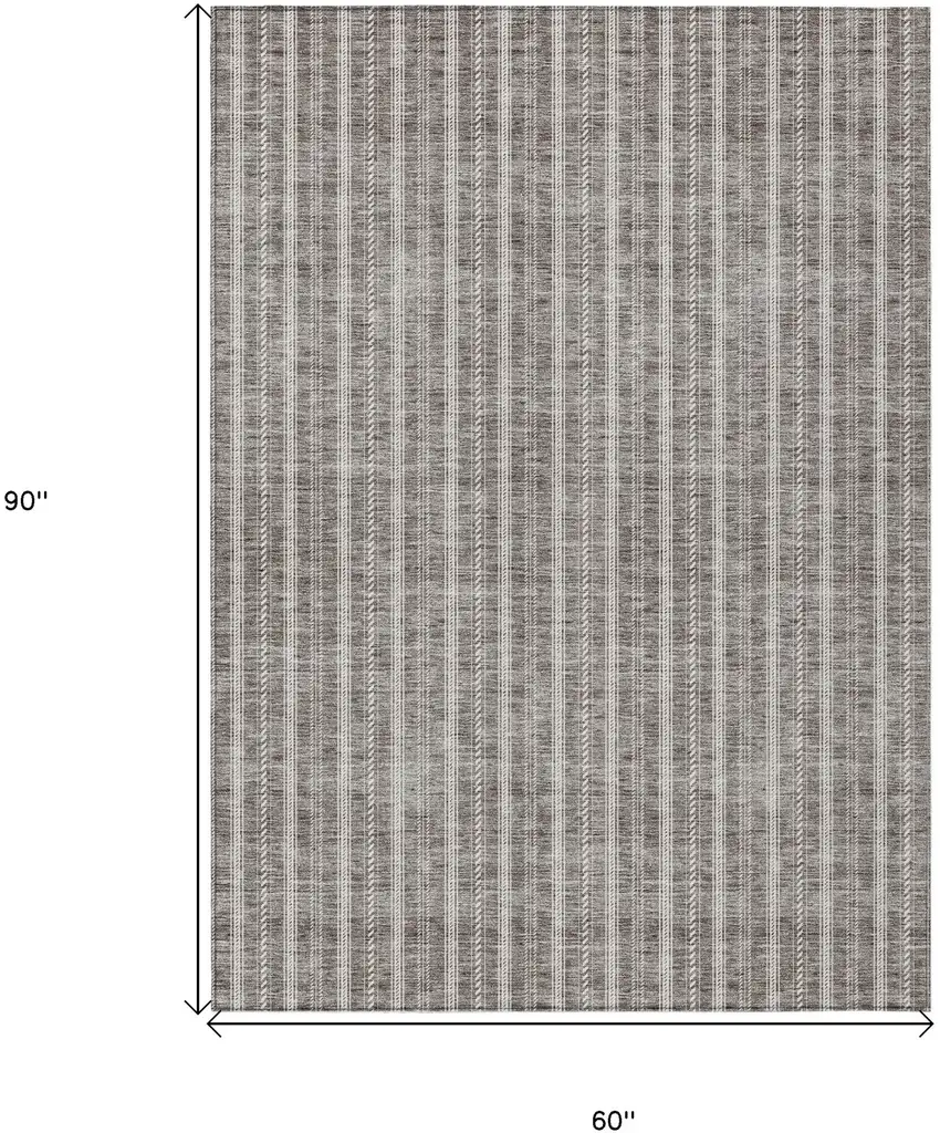 Taupe And Ivory Striped Washable Indoor Outdoor Area Rug Photo 3
