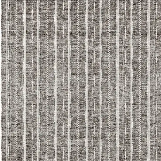 Taupe And Ivory Striped Washable Indoor Outdoor Area Rug Photo 5