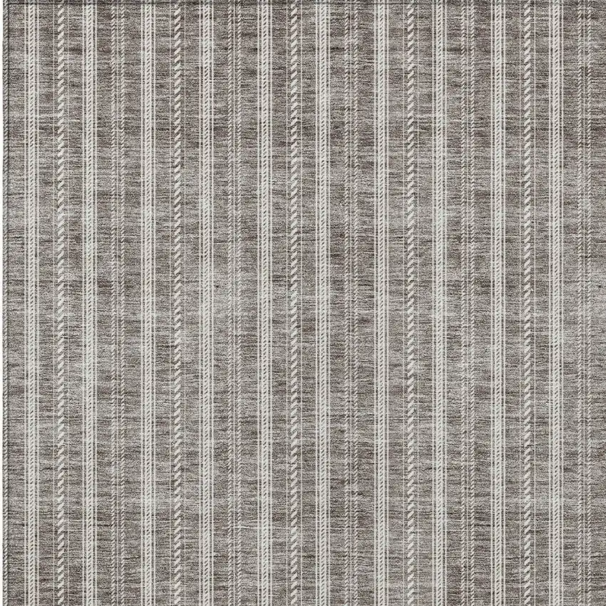 Taupe And Ivory Striped Washable Indoor Outdoor Area Rug Photo 5