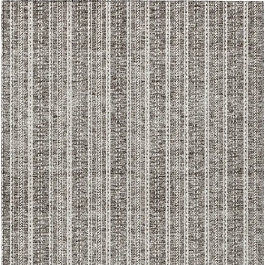 Taupe And Ivory Striped Washable Indoor Outdoor Area Rug Photo 6