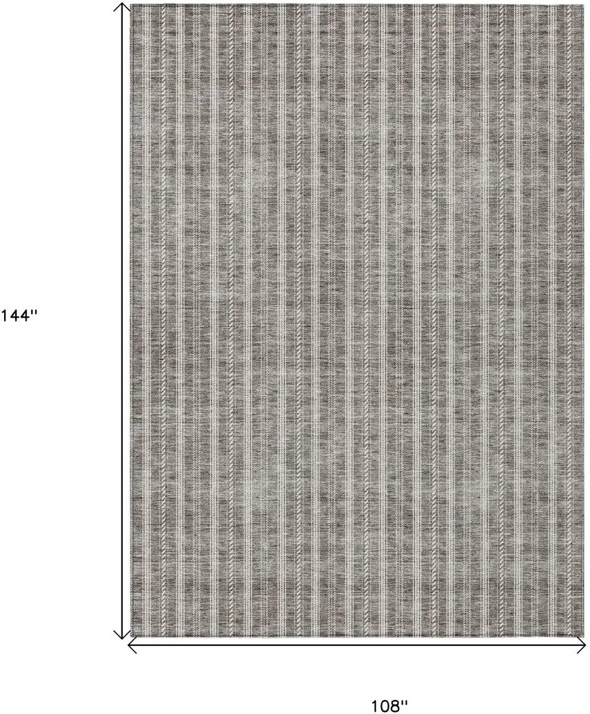 Taupe And Ivory Striped Washable Indoor Outdoor Area Rug Photo 3