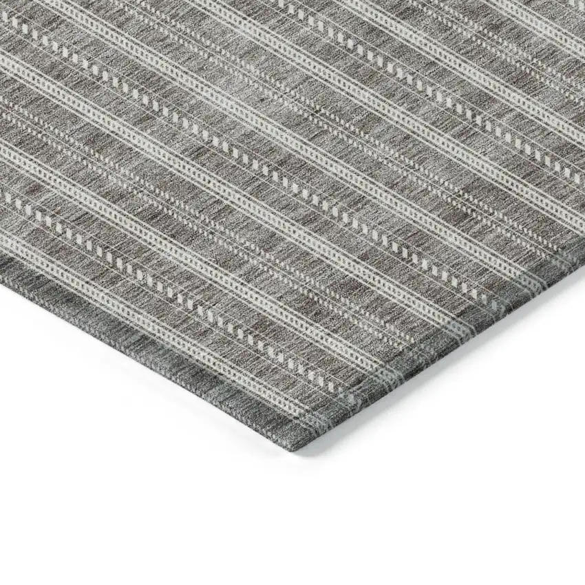 Taupe And Ivory Striped Washable Indoor Outdoor Area Rug Photo 4