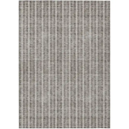 Taupe And Ivory Striped Washable Indoor Outdoor Area Rug Photo 2