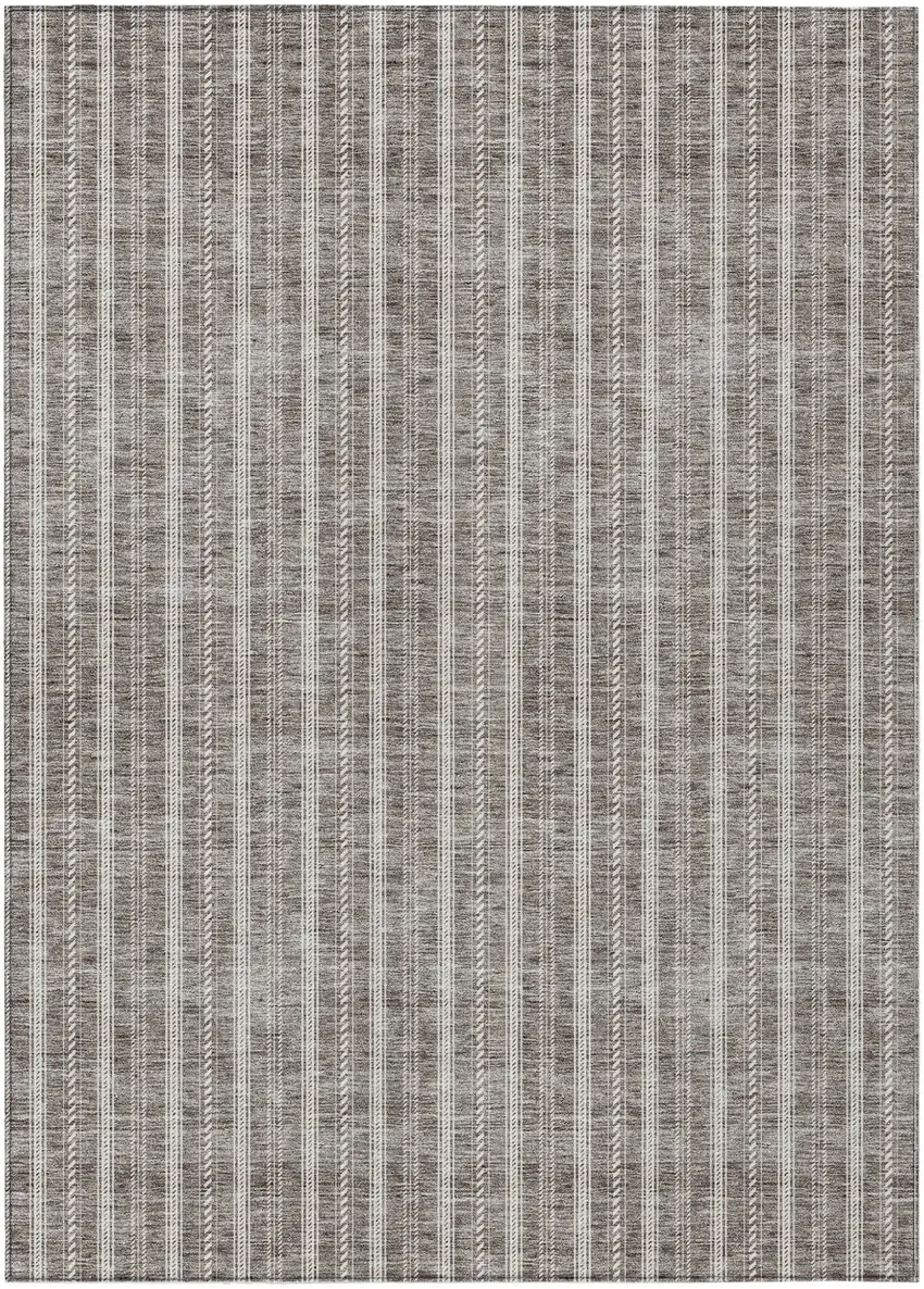 Taupe And Ivory Striped Washable Indoor Outdoor Area Rug Photo 2