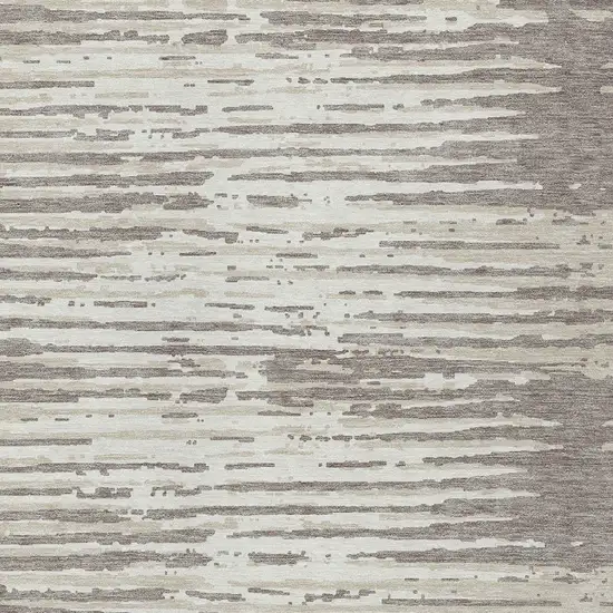 Taupe And Ivory Striped Washable Indoor Outdoor Area Rug Photo 6