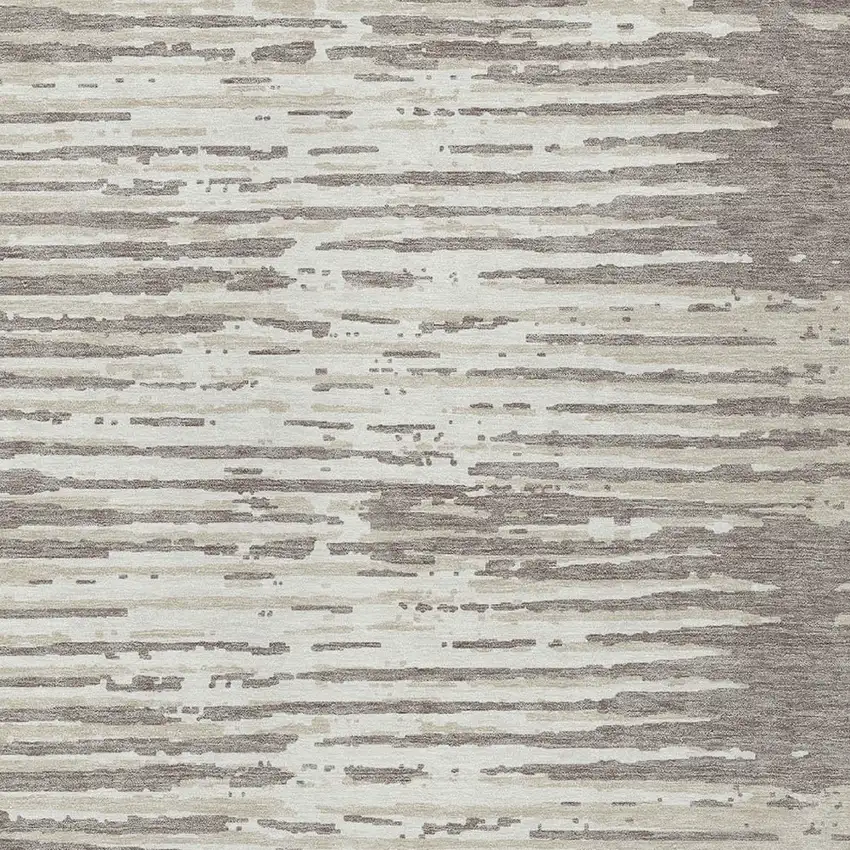 Taupe And Ivory Striped Washable Indoor Outdoor Area Rug Photo 6