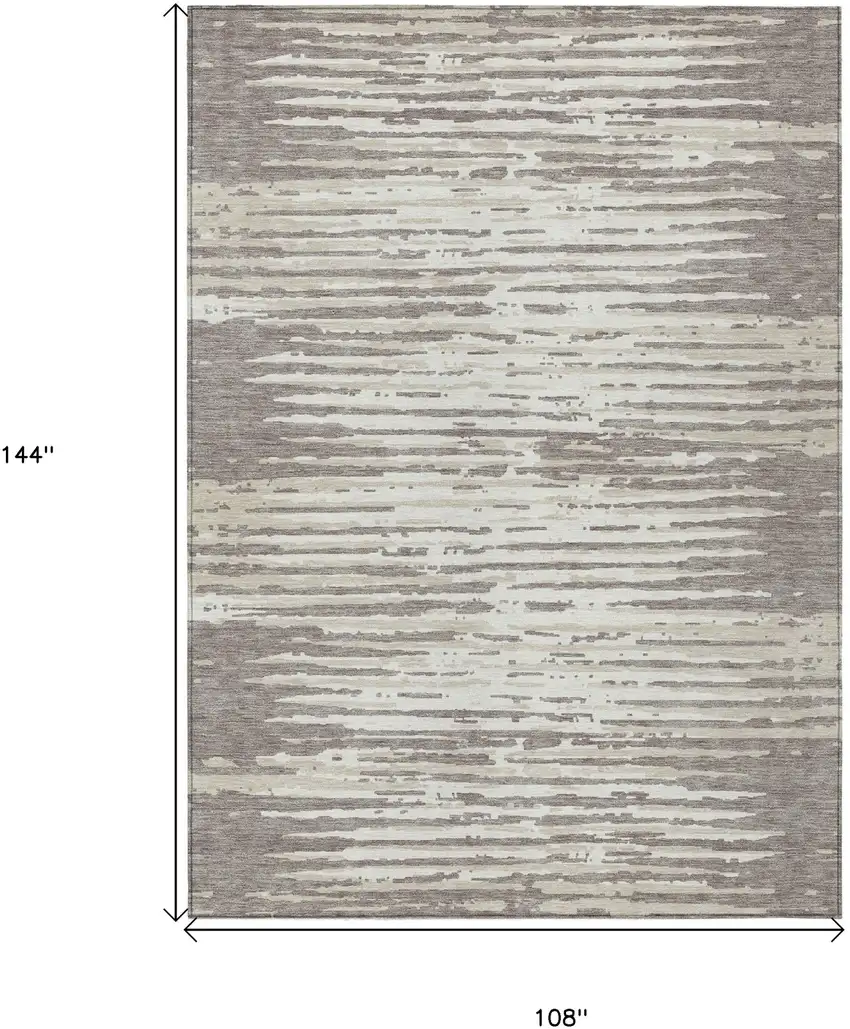 Taupe And Ivory Striped Washable Indoor Outdoor Area Rug Photo 3