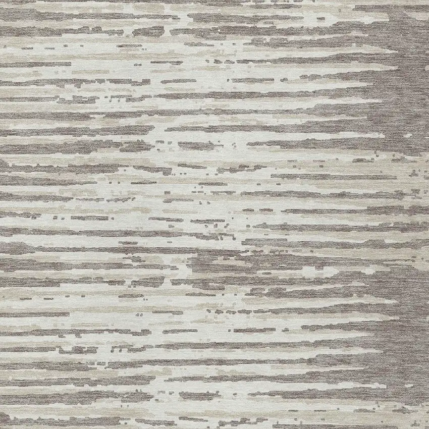 Taupe And Ivory Striped Washable Indoor Outdoor Area Rug Photo 6
