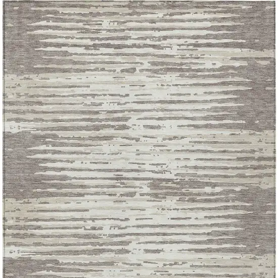 Taupe And Ivory Striped Washable Indoor Outdoor Area Rug Photo 5