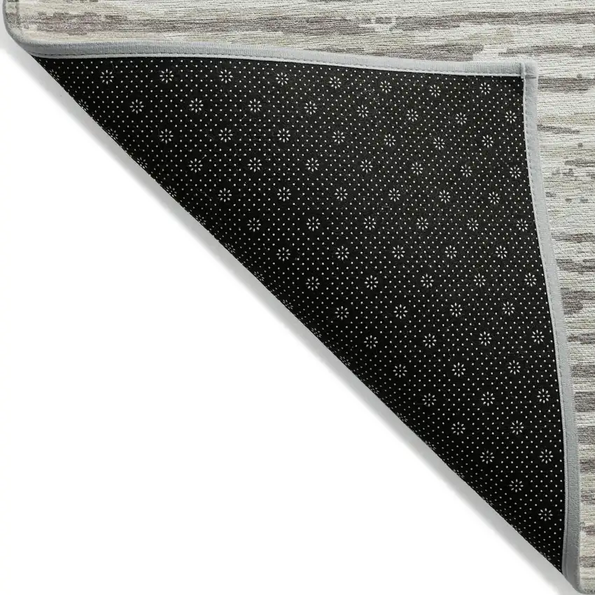Taupe And Ivory Striped Washable Indoor Outdoor Area Rug Photo 3