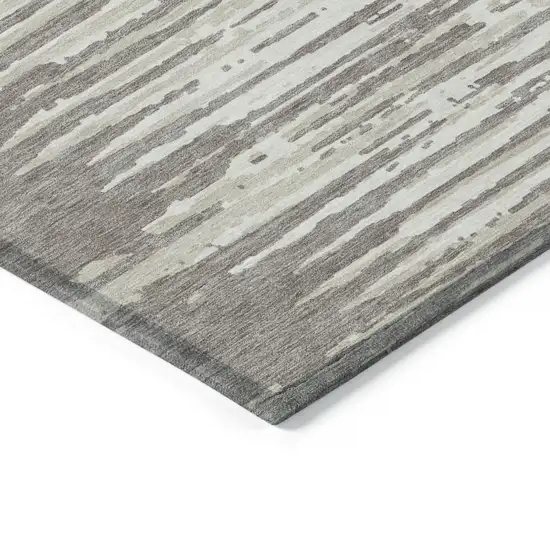 Taupe And Ivory Striped Washable Indoor Outdoor Area Rug Photo 4