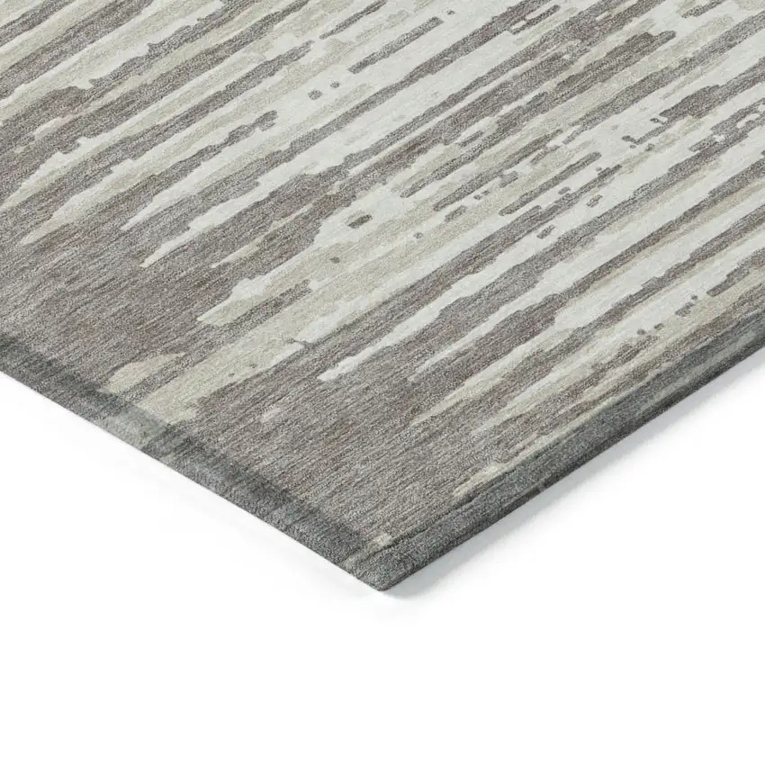 Taupe And Ivory Striped Washable Indoor Outdoor Area Rug Photo 4