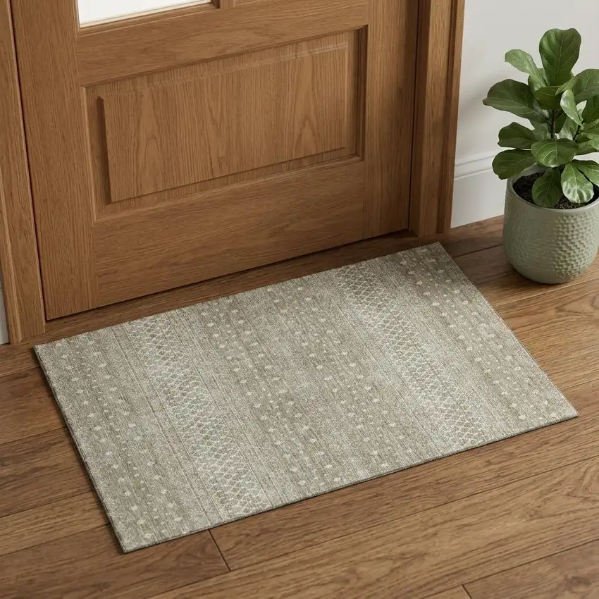 Taupe And Ivory Tribal Washable Area Rug With UV Protection Photo 1