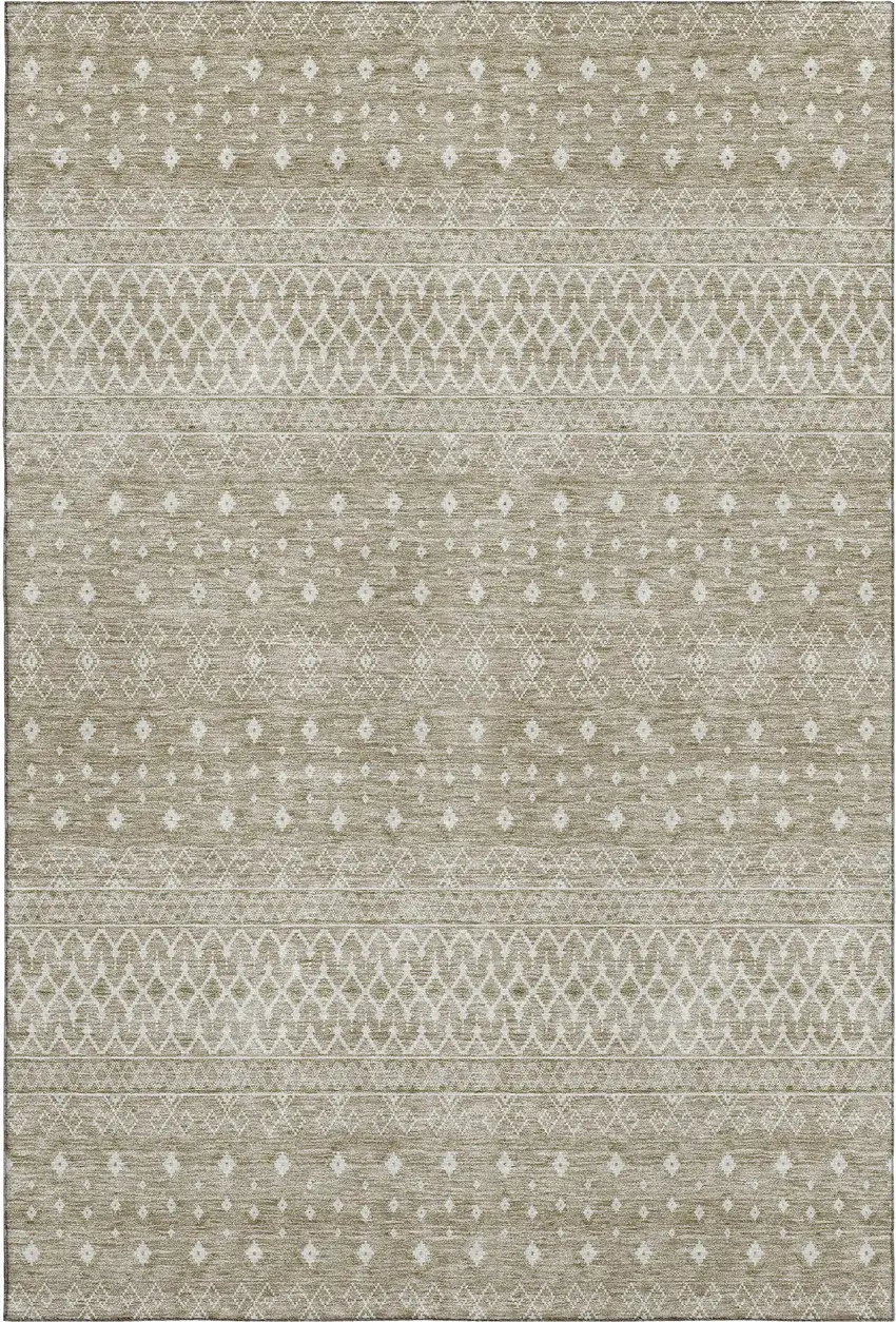 Taupe And Ivory Tribal Washable Area Rug With UV Protection Photo 1