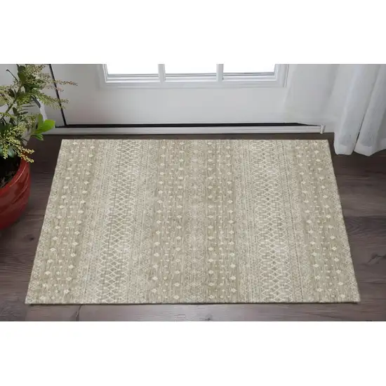 Taupe And Ivory Tribal Washable Area Rug With UV Protection Photo 2