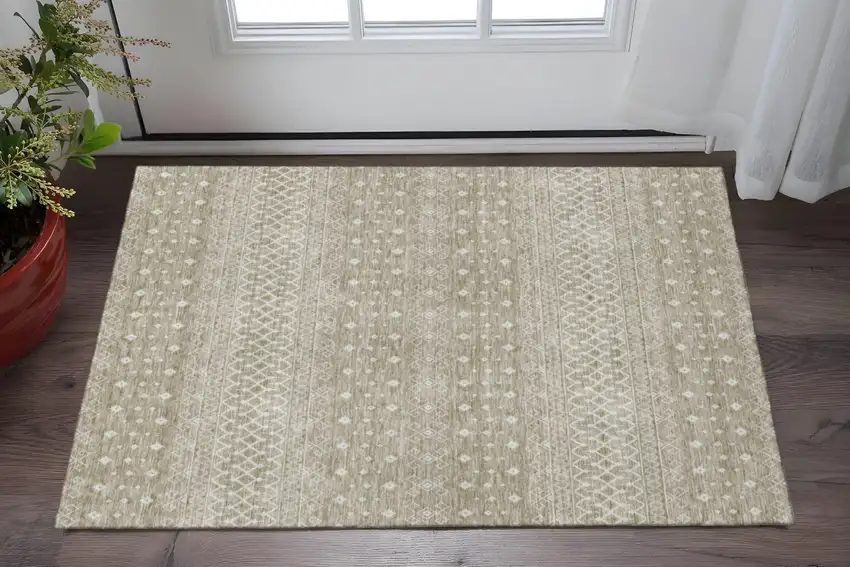 Taupe And Ivory Tribal Washable Area Rug With UV Protection Photo 2