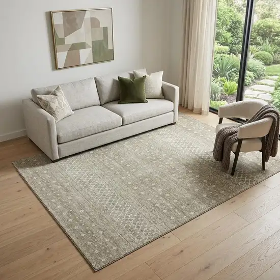 Taupe And Ivory Tribal Washable Area Rug With UV Protection Photo 1