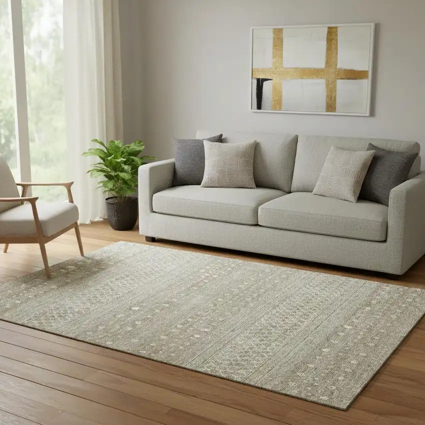 Taupe And Ivory Tribal Washable Area Rug With UV Protection Photo 1