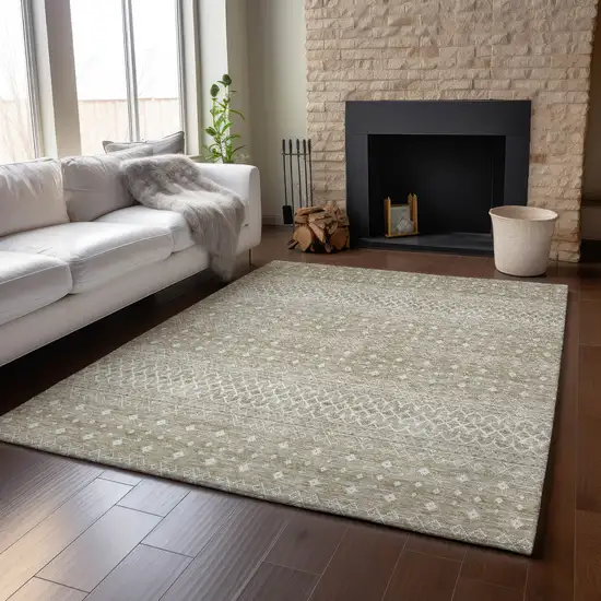 Taupe And Ivory Tribal Washable Area Rug With UV Protection Photo 5
