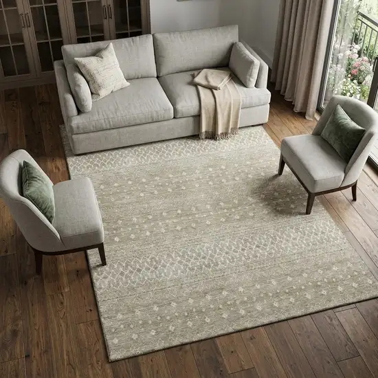 Taupe And Ivory Tribal Washable Area Rug With UV Protection Photo 1