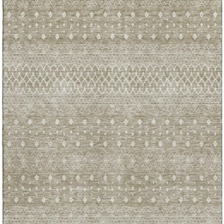 Taupe And Ivory Tribal Washable Area Rug With UV Protection Photo 4