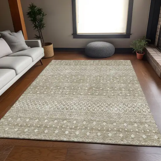 Taupe And Ivory Tribal Washable Area Rug With UV Protection Photo 6