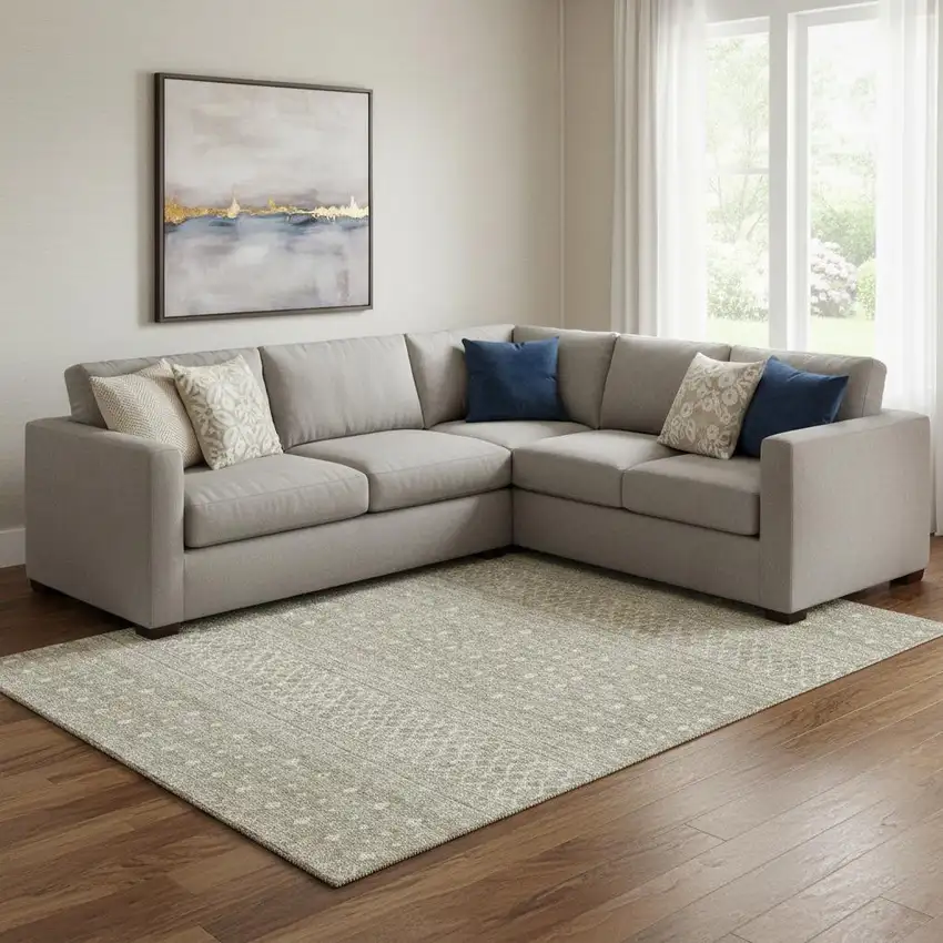 Taupe And Ivory Tribal Washable Area Rug With UV Protection Photo 1