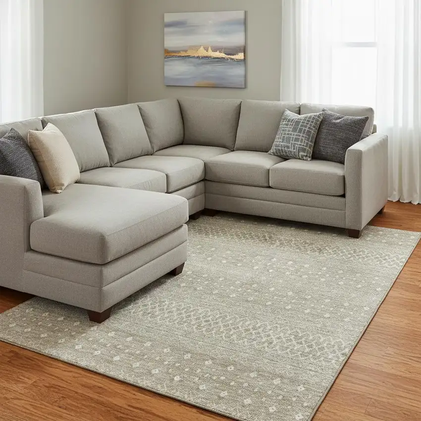 Taupe And Ivory Tribal Washable Area Rug With UV Protection Photo 1