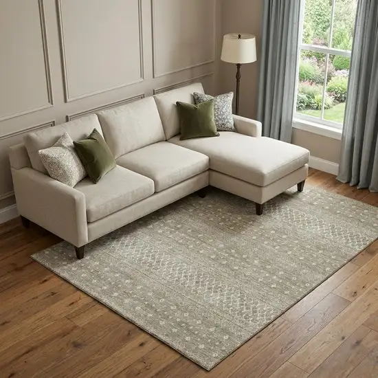 Taupe And Ivory Tribal Washable Area Rug With UV Protection Photo 1