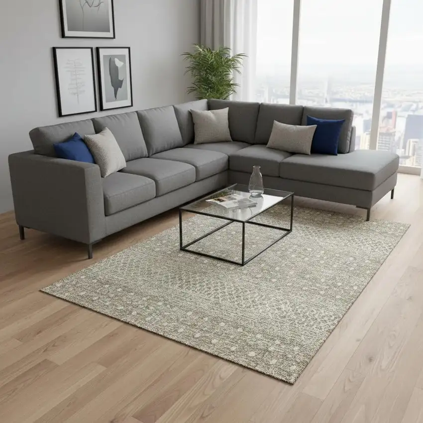 Taupe And Ivory Tribal Washable Area Rug With UV Protection Photo 1