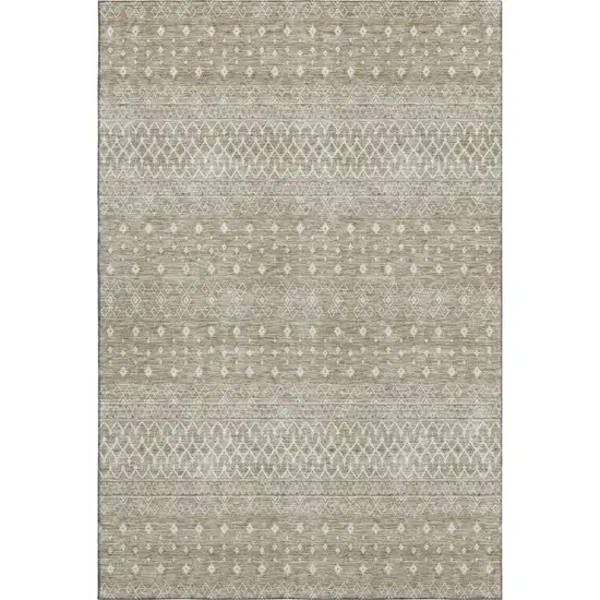 Taupe And Ivory Tribal Washable Area Rug With UV Protection Photo 2