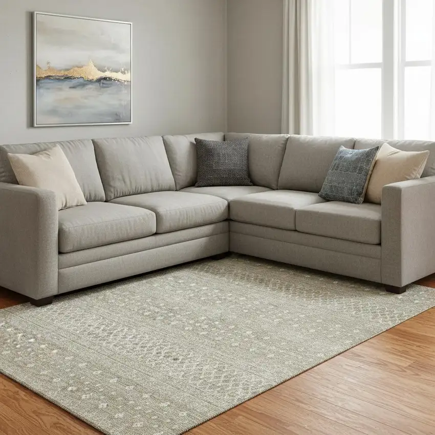 Taupe And Ivory Tribal Washable Area Rug With UV Protection Photo 1