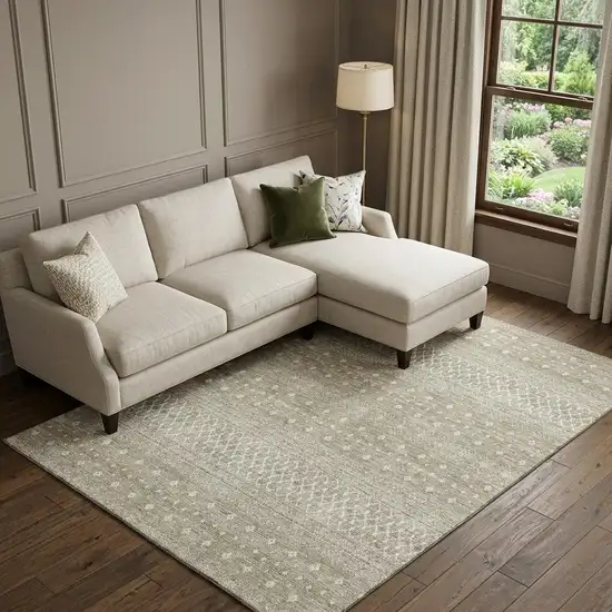 Taupe And Ivory Tribal Washable Area Rug With UV Protection Photo 1