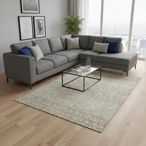 Photo of Taupe And Ivory Tribal Washable Area Rug With UV Protection